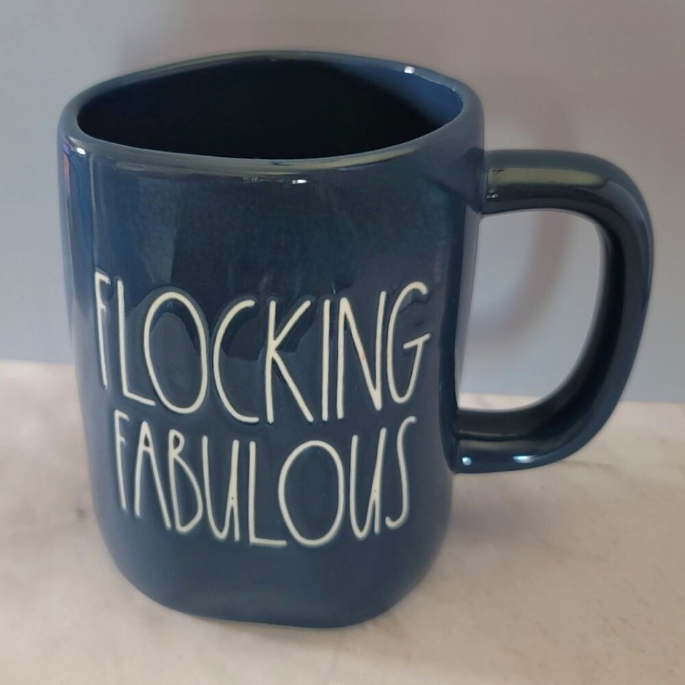 Rae Dunn Artisan Collection Dark Blue FLOCKING FABULOUS Coffee Mug by Magenta